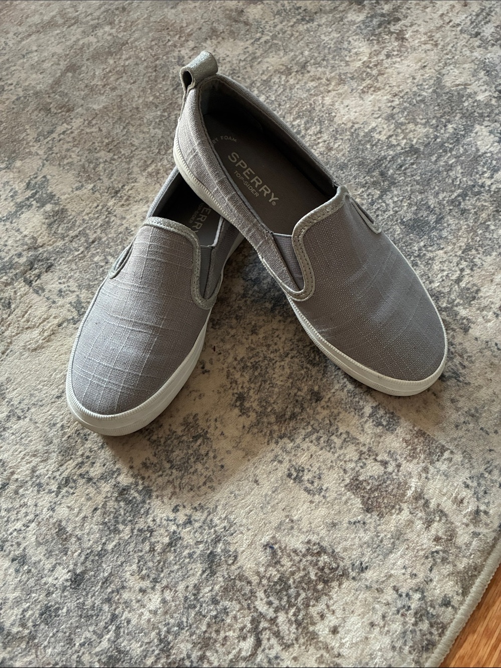 Sperry women’s Slip-On Canvas Loafers in Light Gray